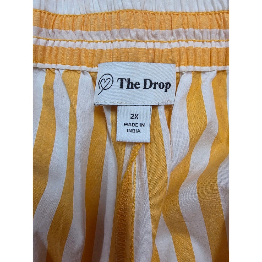 The Drop Womens Jada High 2X Yellow White Striped Cotton Drawstring Loose Short - Picture 6 of 12